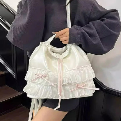 🍒大容量蝴蝶结单肩包百搭甜美女生时尚手提包女芭蕾风斜挎包蝴蝶结休闲配饰