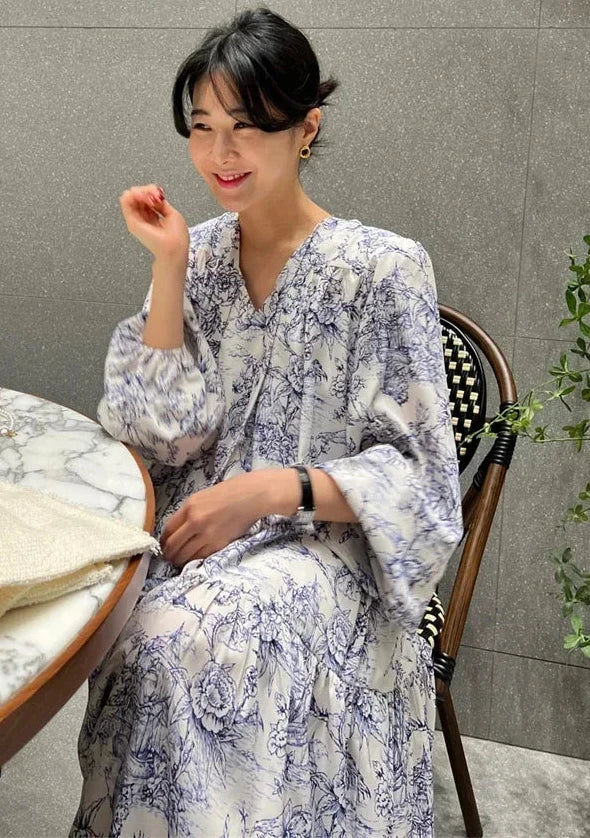 🍒Sundress long sleeve puff maxi outfit vintage dress smart casual daywear partywear office clothes Ink This One In