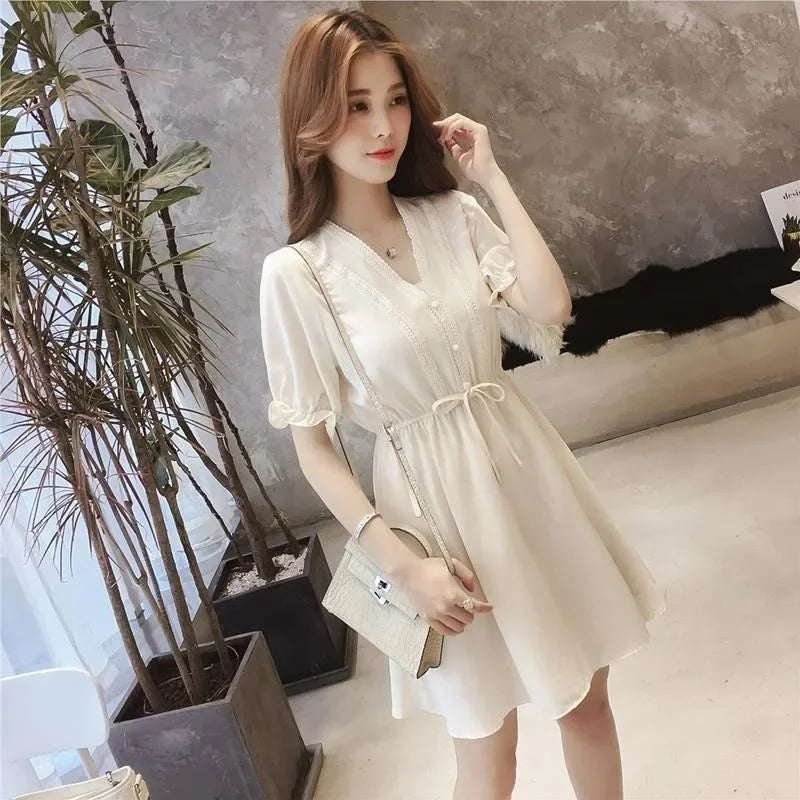 🍒Chiffon satynrok mini dames sagte syagtige uitrustings, roffel, slim gemaklike klere vir somergeleenthede, partytjiedrag, Dainty Dollar Dollar Doll