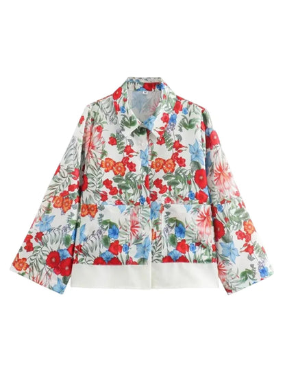 🍒Smart casual trouser sets bohemian style long sleeve crop top jacket short shirt for women and high waisted wide leg pants