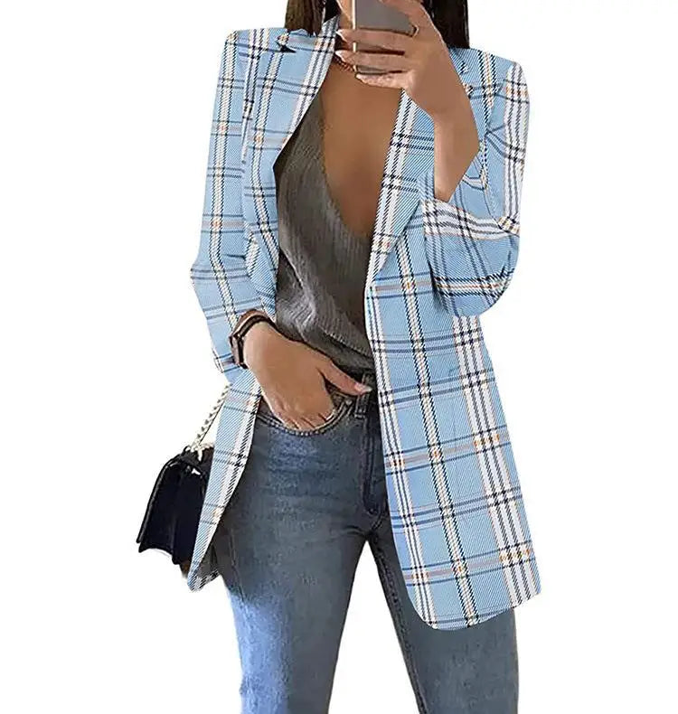 🍒Womans plaid blazer spring autumn long sleeve light coat with lapel plus size jacket office wear Slim female casual clothes Profesh’ Playful Plaids