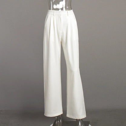 🍒Pure white trousers women high waist wide leg pants smart  casual clothing party occasion wear chic fashion fashion style Be The Cat That Got The Cream