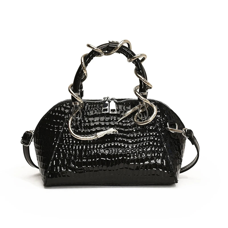 🍒Designer luxury bags for women crocodile pattern grab bag with top-handle hardware wild shoulder crossbody handbag with snake design  Sweet Slippy Snakey