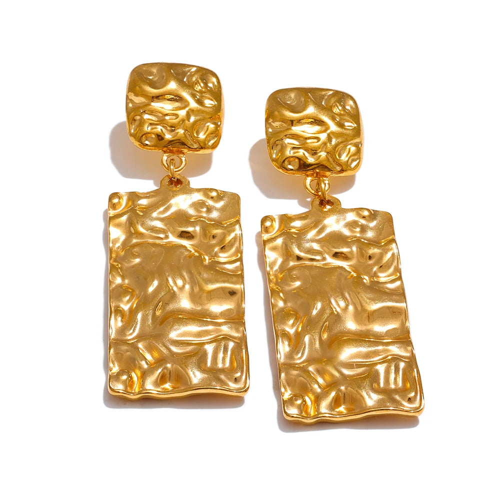 🍒Stainless steel hammered earrings rectangle earrings dangle drop (prevent Allergy) stainless steel daily jewellery for occasion gift Dont keep Hammering On About It Just Buy It