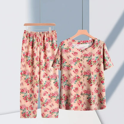 🍒Broek en T-hemp slaapklere stel katoen kortbroek en T-hemp sitkamerdrag bo-stuk en broek tuisdrag Slaapklere vir vroue 2-stuk slaapstel Trek jou BROEK en TEE aan en jy sal REG wees