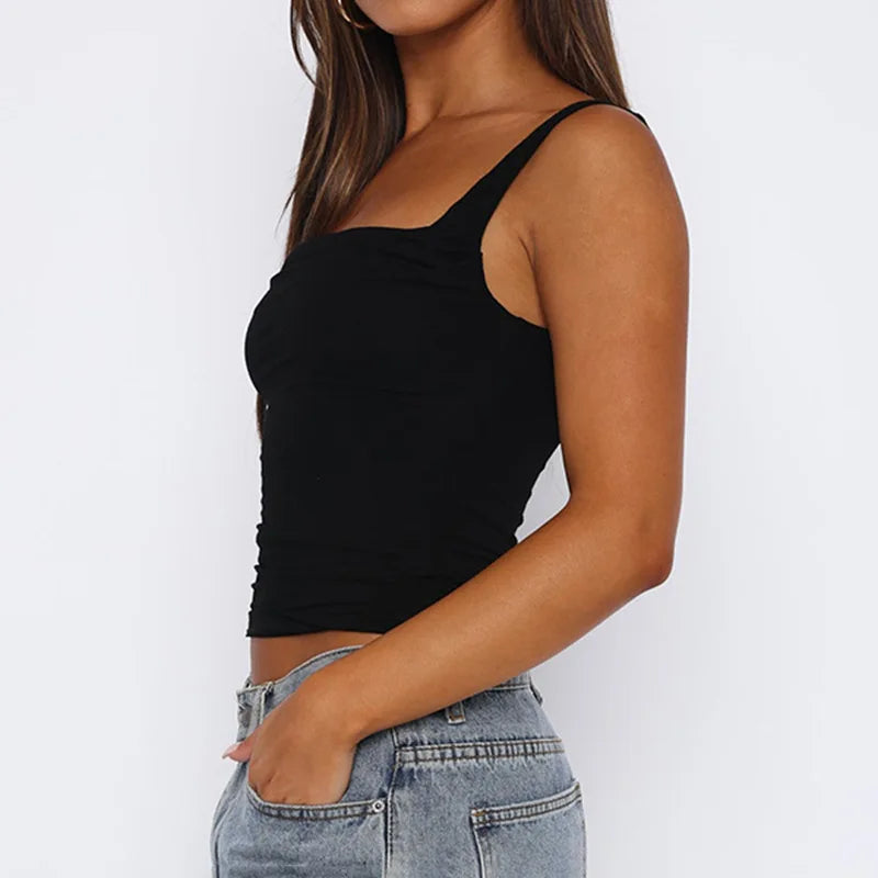 🍒Womens tank tops summer solid backless casual sleeveless camisole fashion folds design crop tops ladies clothing