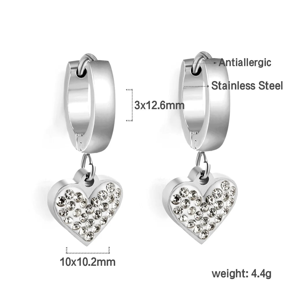 🍒 Stainless Steel Hoop Earrings enamel love heart Women Oil Drip jewelry Blue Black Red dangle drop earrings Always Love Drops
