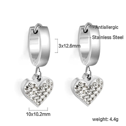 🍒 Stainless Steel Hoop Earrings enamel love heart Women Oil Drip jewelry Blue Black Red dangle drop earrings Always Love Drops