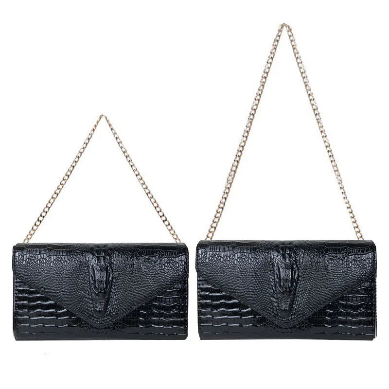 🍒Europe and america trendy clutch bags for women,designer fashion crocodile pattern under arm black envelope hand bag female large capacity bag Metalic gold available occasion clutch Cool Croco Clutch,Clickety Click Quick