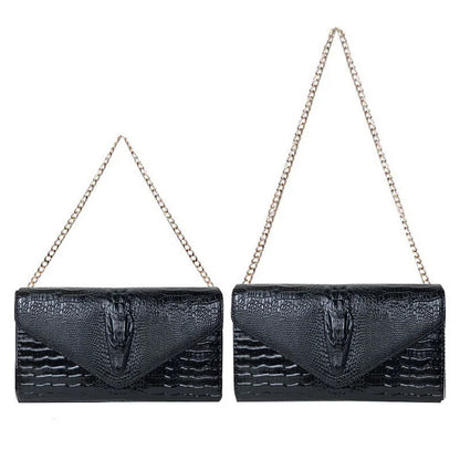 🍒Europe and america trendy clutch bags for women,designer fashion crocodile pattern under arm black envelope hand bag female large capacity bag Metalic gold available occasion clutch Cool Croco Clutch,Clickety Click Quick