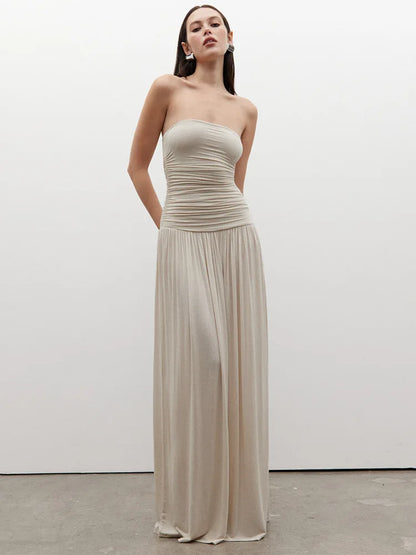 🍒Ruglose bandeau plooirok maxi rok vrouemode ruglose moulose hoë middellyf gerimpelde lang rok elegante Wyn En Dine In Wyn