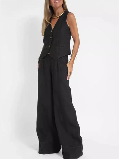🍒Women's clothing spring summer fashion vest and pants two piece set pure colour sleeveless temperament casual Suit Somersault Into Summer With This Summer Suit