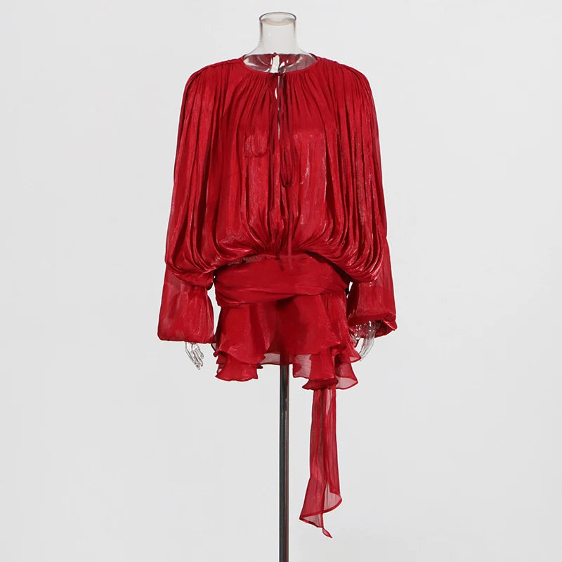 🍒Soliede dasnekrok met hoë middellyf en ruffle vir vroue, langmou mini-partytjieklere, klubdrag, geleentheidsklere, vroulike mode, Swier In Ruffles