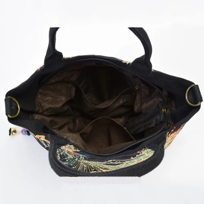 🍒Sequins tote bag ethnic style peacock embroidery handbags ladies vintage canvas crossbody bag grab bag smart casual accesssories Display Your Style With A peacock