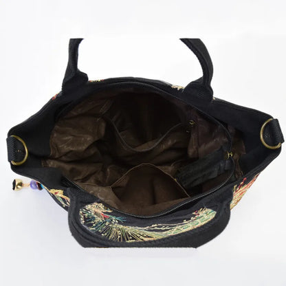 🍒Sequins tote bag ethnic style peacock embroidery handbags ladies vintage canvas crossbody bag grab bag smart casual accesssories Display Your Style With A peacock