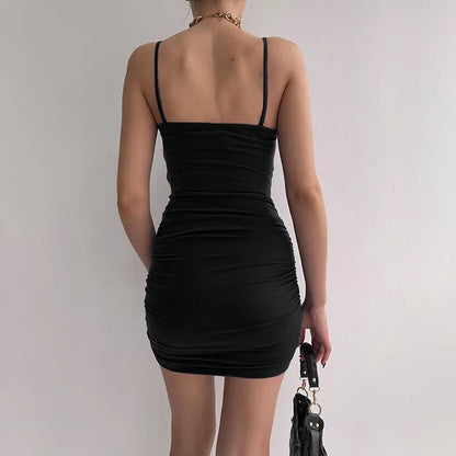 🍒Spaghetti strap bodycon dress backless design ruched mini female causal party occasion wear clothing Note This Notable knot 'Next'