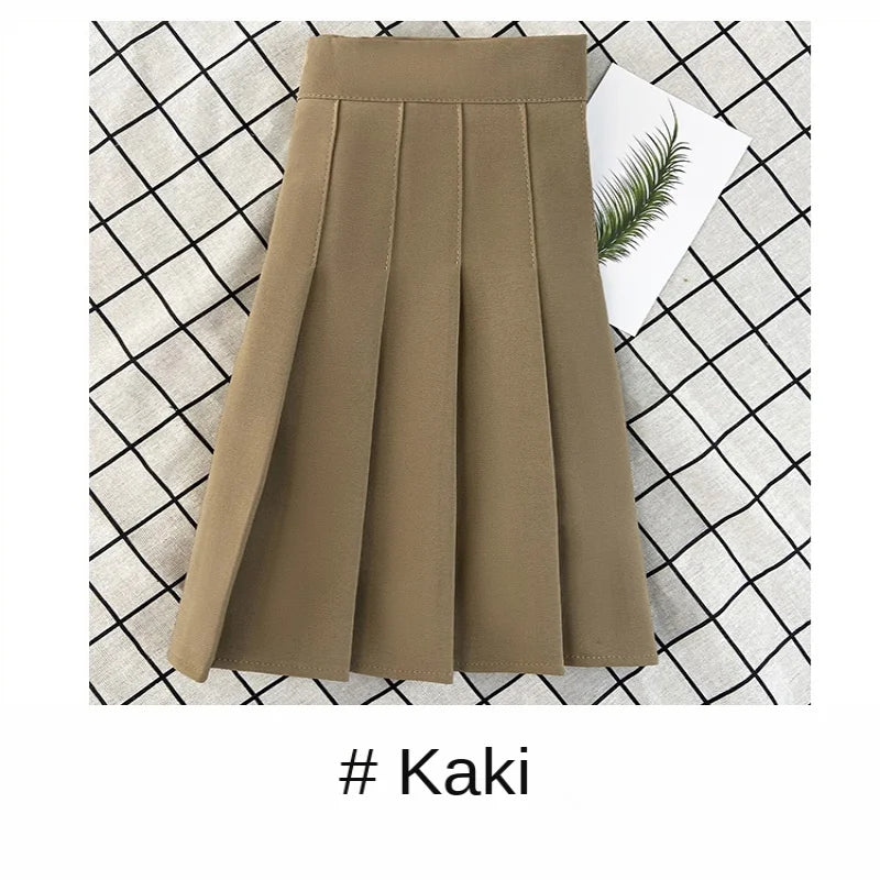 🍒Summer high waist skirt a-line short black plleated midi smart casual clothimg women female fashion wears Get These Box Pleats Boxed