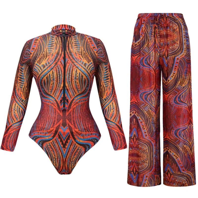 🍒Two piece set swimwear pants and swimsuit for women summer bathing suit and wide leg trouser beach cover up swimming suit set beach wear party outfit Suited For Swimming