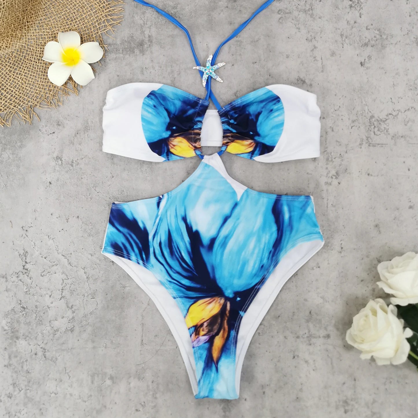 🍒Eenstuk-swemdrag-strandklere met koraal- en skulpafdruk bikini- en sarongstel strandklere vir vroue Sea Sure Set