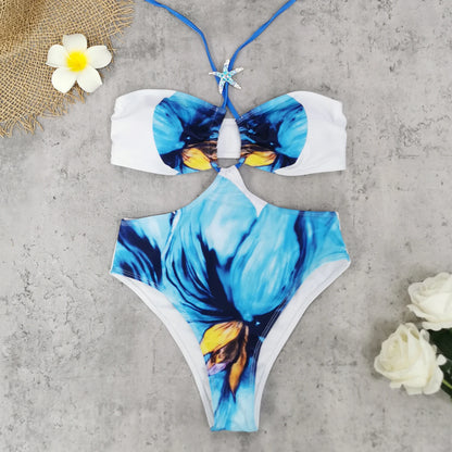 🍒Eenstuk-swemdrag-strandklere met koraal- en skulpafdruk bikini- en sarongstel strandklere vir vroue Sea Sure Set