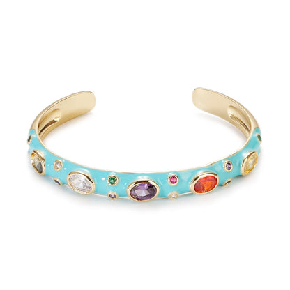 🍒Luukse sirkonsteenarmband, kristalkleur, goudkleurig, vir vroue, somer klassieke pienk oliedruppel juweliersware, skraal manchetarmbande, strass geskenke vir vroue
