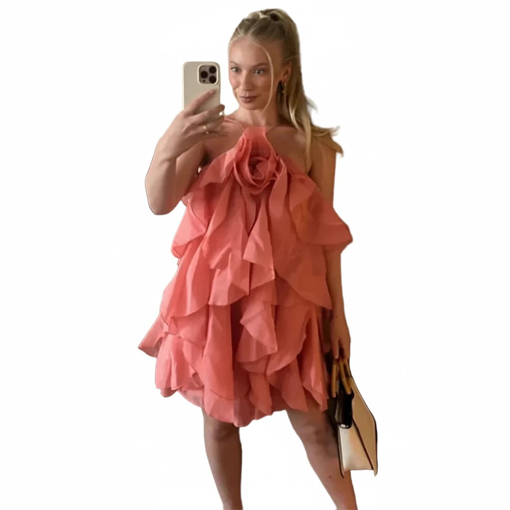 🍒Ruffles long dress for women 3d fower backless sleeveless outfit slim fit maxi dress summer fashion clothing holiday party wear beach layer occasion clothes Maxi-mum Ruffle Without Kerfuffle