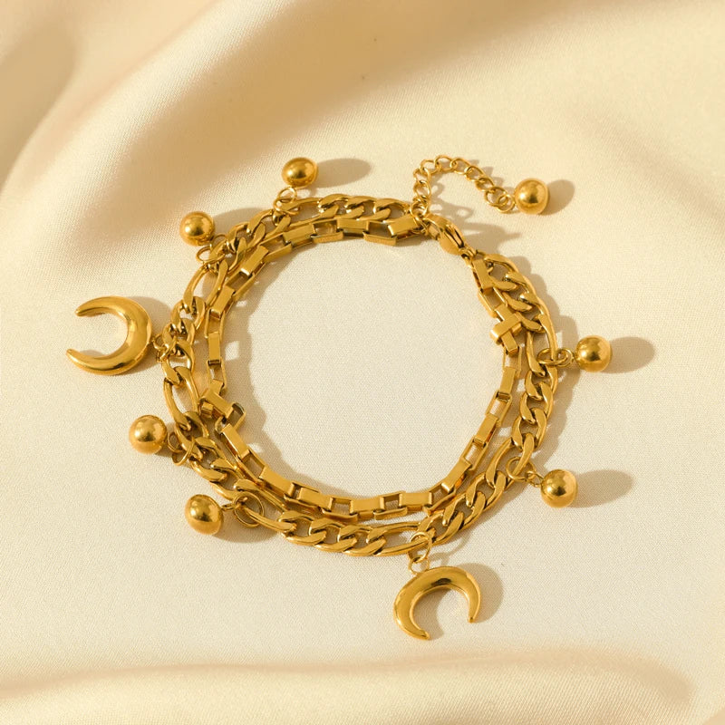 🍒Stainless steel star bracelet gold colour star charm moon starfish bracelet trendy wrist chain for women Jewellrey gifts  party accessories FISH Out This STAR