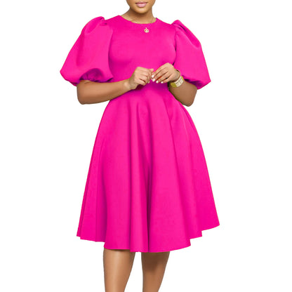 🍒Elegante rokke vir dames met O-nek, kortmoue, uitrusting vir verjaarsdagpartytjie, hoë middellyf, geplooide pofmoue, vrouemodemode, geleentheidsdrag, aandpartytjiedrag, middelkalf, luukse B'day Bopper Beauty Babe
