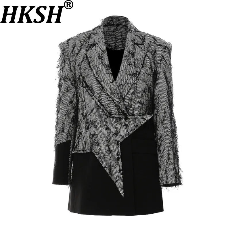 🍒Chic blazer asymmetrical design jacket patchwork contrast colour personality high street smart casual coats women Be A-  STAR in your fashion JACKET