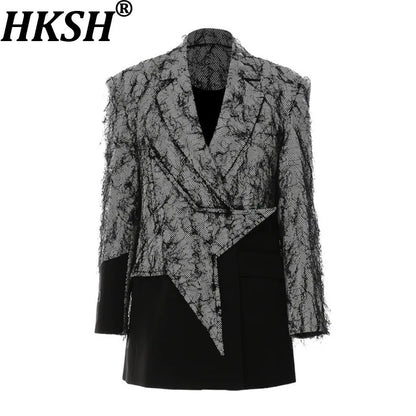 🍒Chic blazer asymmetrical design jacket patchwork contrast colour personality high street smart casual coats women Be A-  STAR in your fashion JACKET