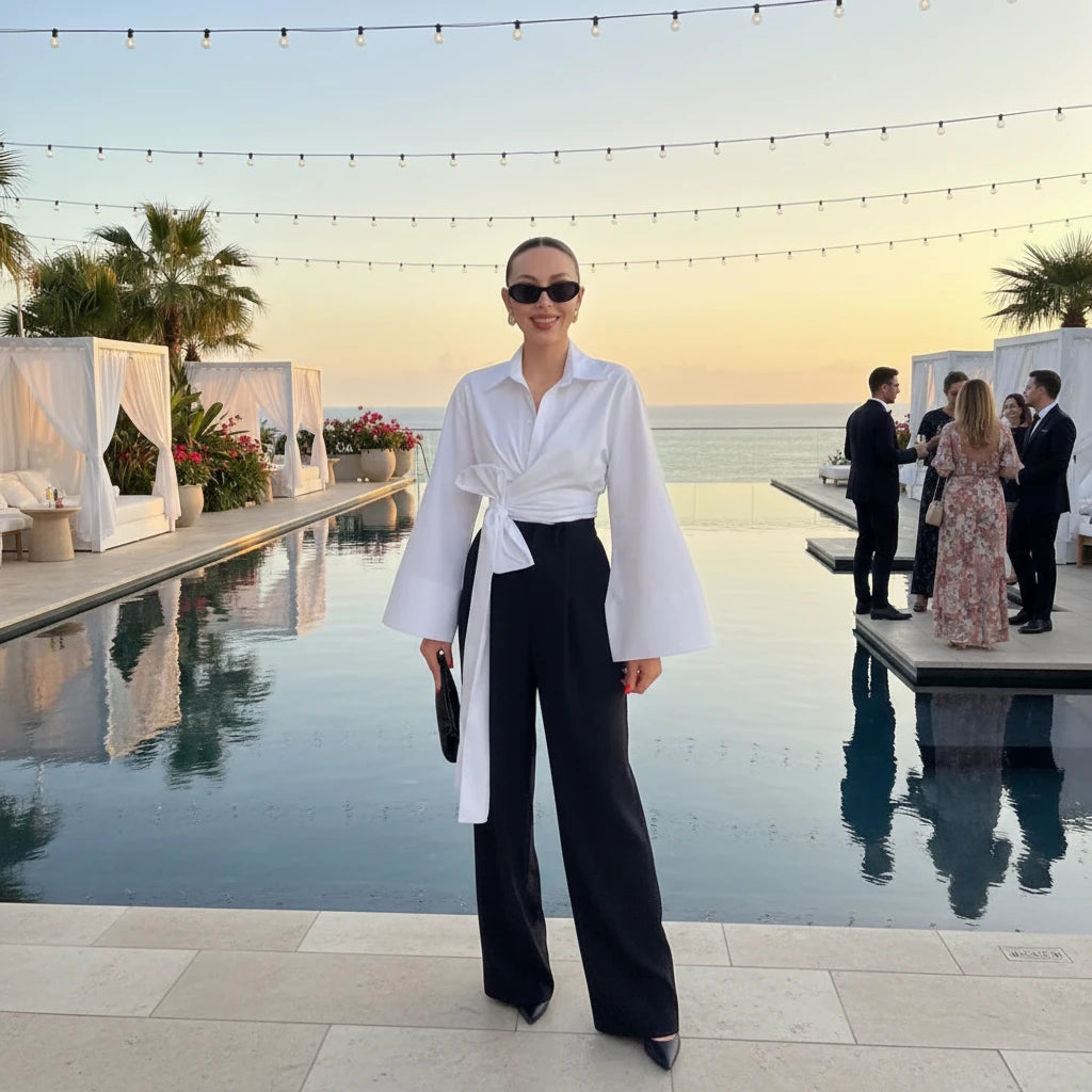 🍒Long sleeve shirt jacket women's tie top with wide sleeves female fashion clothing basic solid shirt smart casual blouse  Picture Yourself In This Pastel