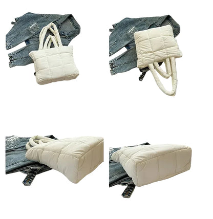 🍒Womens tote handbags quilted puff bag waterproof retro trendy shoulder bag large capacity solid colour soft casual accessory with decoration  don’t get PUFFed out with poor BAGs get this cutie