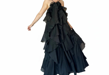 🍒Ruffles long dress for women 3d fower backless sleeveless outfit slim fit maxi dress summer fashion clothing holiday party wear beach layer occasion clothes Maxi-mum Ruffle Without Kerfuffle