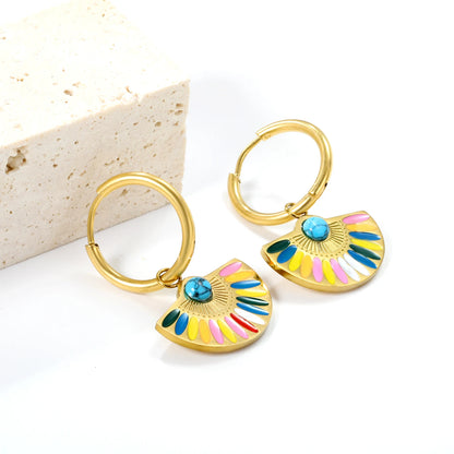 🍒Trendy jewellery stainless steel jewlry oil drip 18K gold plated hoop earrings butterfly shell bee heart earrings smart casual accessories