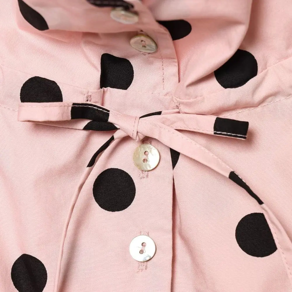 🍒Polka kol modieuse pienk baadjies lente/somer klere gedrukte los bedekkingsbaadjie-top met staankraag, sjiek gemaklike klere met trekkoorddetail Lente, Liefling