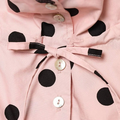 🍒Polka kol modieuse pienk baadjies lente/somer klere gedrukte los bedekkingsbaadjie-top met staankraag, sjiek gemaklike klere met trekkoorddetail Lente, Liefling