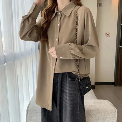 🍒Womens classic shirts smat casual clothing cotton rich shirts office fashion female long sleeve loose blouse solid tops plus size clothes S-4XL Dont Get Shirty About Shirts Get This Shirt