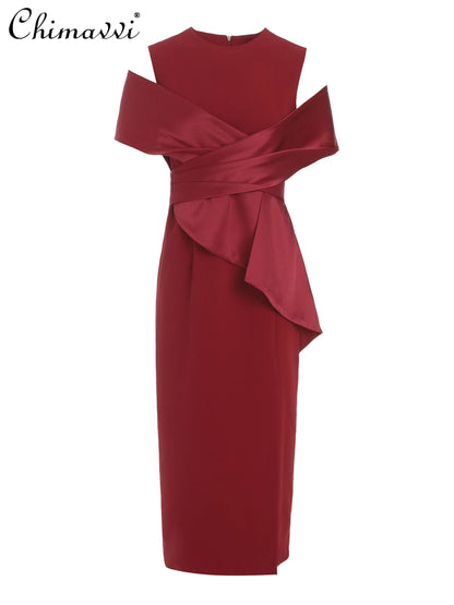 🍒Celebrity elegant gown dress for women party wear fashion off-shoulder outfit high waist with split high end ocassion wear