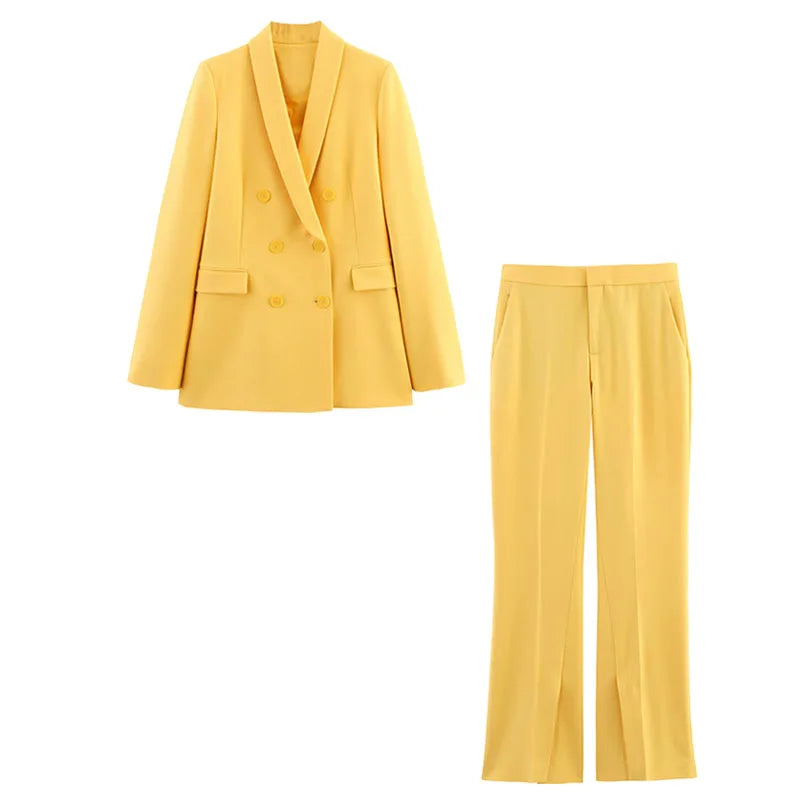 🍒Double breasted long sleeve blazer women's spring summer blazers lapel collar suit and mid waist zipper flared pants smart  casual wear YEL out and bend LOW when you get this