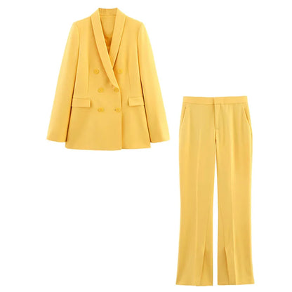 🍒Double breasted long sleeve blazer women's spring summer blazers lapel collar suit and mid waist zipper flared pants smart  casual wear YEL out and bend LOW when you get this