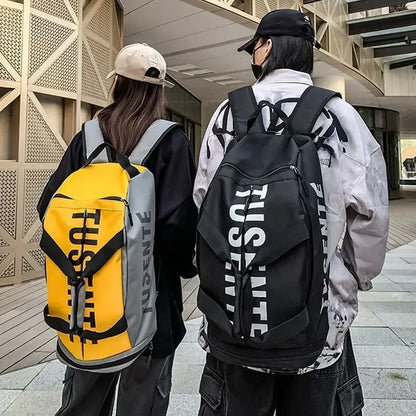 🍒大容量健身包运动包女健身背包防水多功能带鞋仓旅行包中性周末包酷图案圆筒包