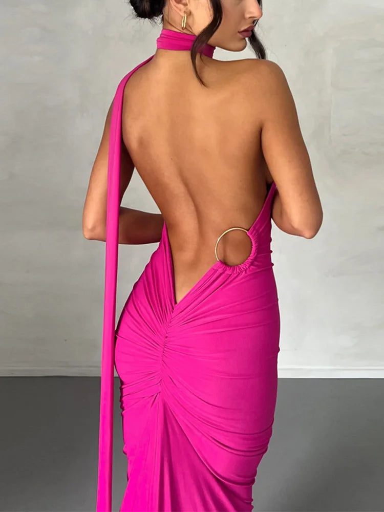 🍒One shoulder sleeveless dress backless maxi neon Y2K occassion outfits for women ruched maxi dress clubwear  birthday clothing party evening wear prom frock No BODY Will Be CROSS with this