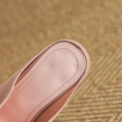 🍒Handmade genuine leather shoes suede footwear for occasion slippers for women mules round toe low heel mules summer footwear female 34-41 Look Slip On Your Bow With A Bow Slipper