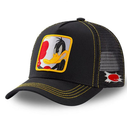 🍒Tekenprent bofbalpet hoë kwaliteit unisex geborduurde pleister bofbalpet unisex vragmotorpet net hoede vir vroue sonhoed