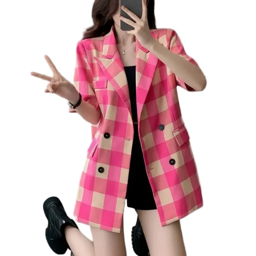 🍒春夏西装外套轻奢高端西服女格子时尚夹克宽松设计感上衣女士休闲服饰 看看这款靓丽外套