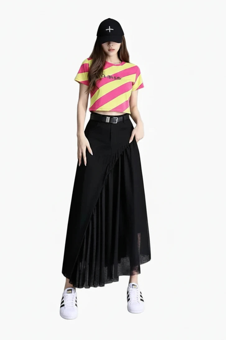 🍒Womens black skirt long smart casual wear vintage a-line skirt Y2k fashion streetwear party occashion clothes Wear Mixed Media A-ffair