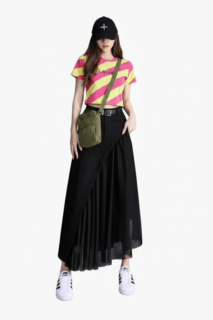 🍒Womens black skirt long smart casual wear vintage a-line skirt Y2k fashion streetwear party occashion clothes Wear Mixed Media A-ffair