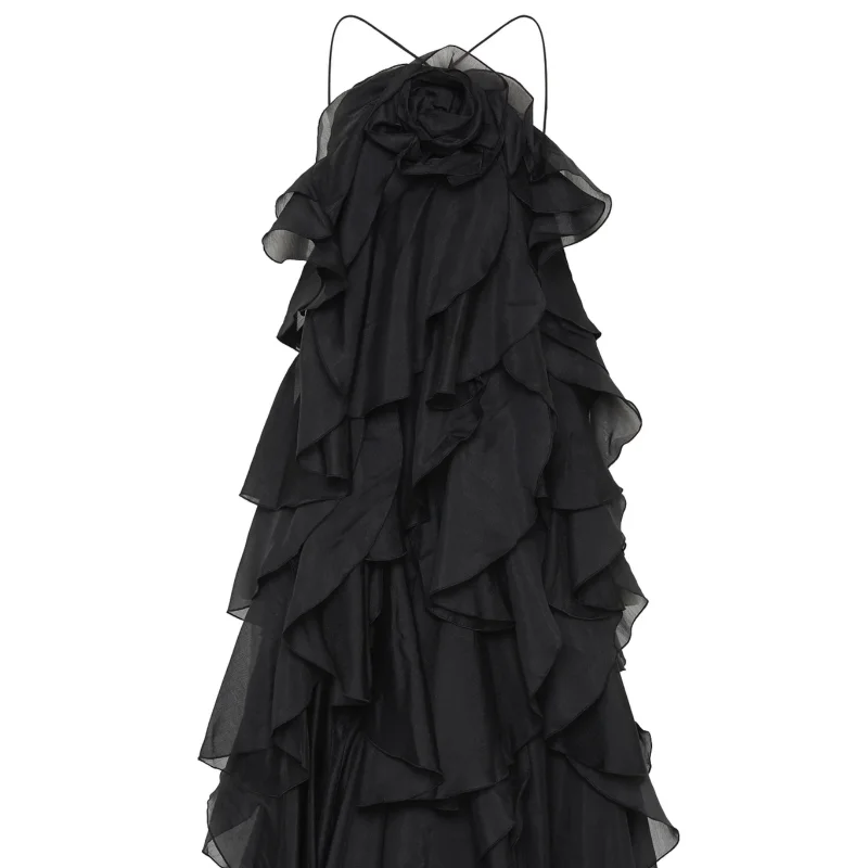 🍒Ruffles long dress for women 3d fower backless sleeveless outfit slim fit maxi dress summer fashion clothing holiday party wear beach layer occasion clothes Maxi-mum Ruffle Without Kerfuffle