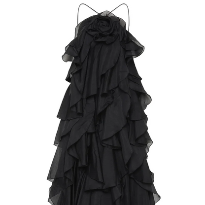🍒Ruffles long dress for women 3d fower backless sleeveless outfit slim fit maxi dress summer fashion clothing holiday party wear beach layer occasion clothes Maxi-mum Ruffle Without Kerfuffle