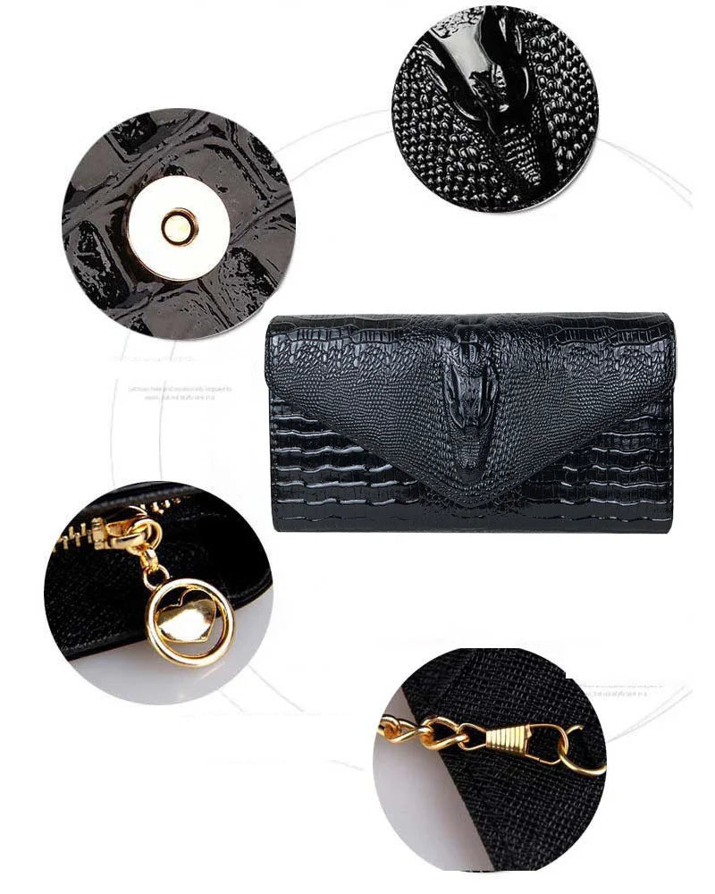 🍒Europe and america trendy clutch bags for women,designer fashion crocodile pattern under arm black envelope hand bag female large capacity bag Metalic gold available occasion clutch Cool Croco Clutch,Clickety Click Quick